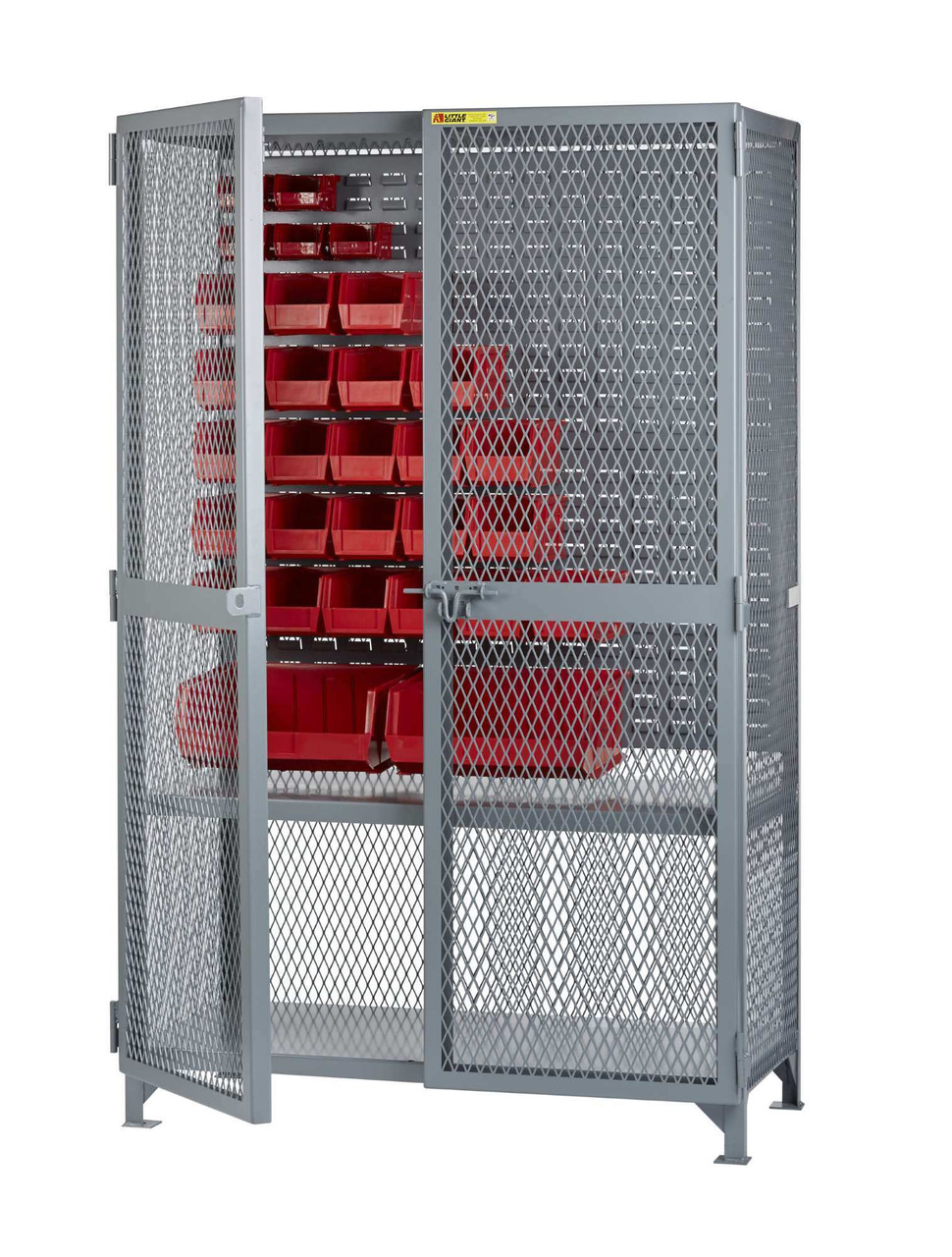 Wire Mesh Cabinet, 51" W x 25" D x 78" H, 1 Fixed Shelf, Foot Pads, Louvered Panel 48" High