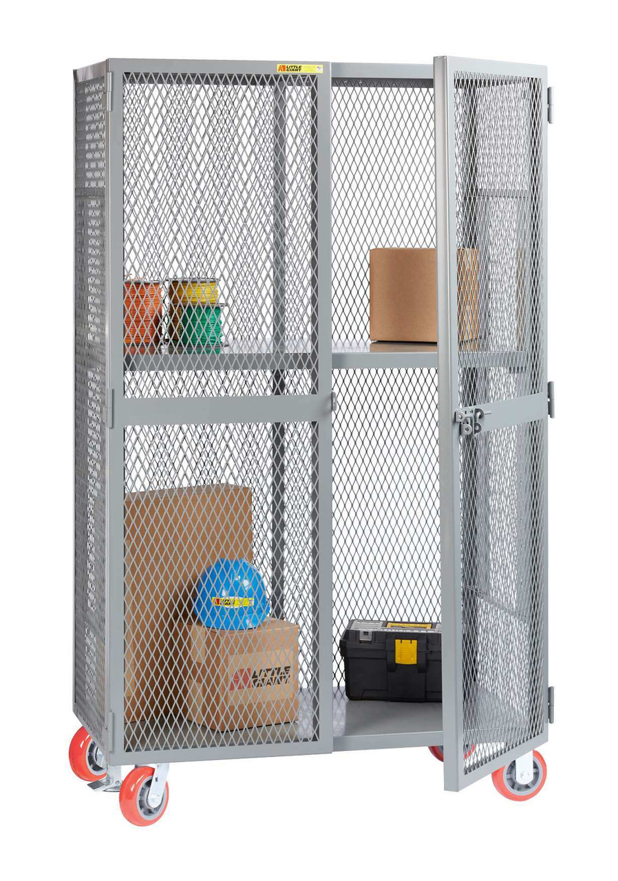 Wire Mesh Cabinet, 63" W x 31" D x 72" H, 1 Adjustable Shelf, 6" Polyurethane, Floor Lock