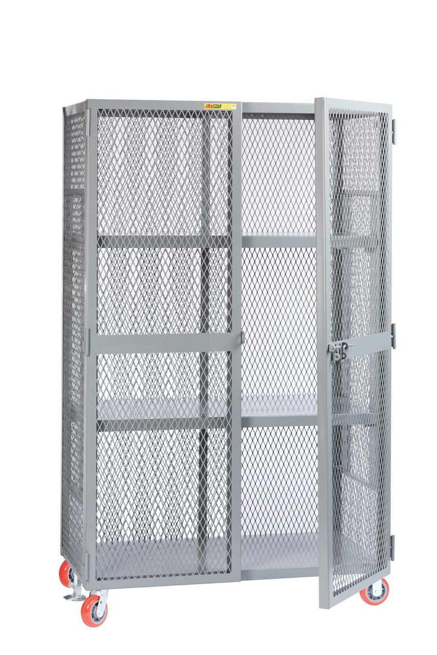 Wire Mesh Cabinet, 51" W x 31" D x 78" H, 2 Adjustable Shelves, 6" Polyurethane, Floor Lock