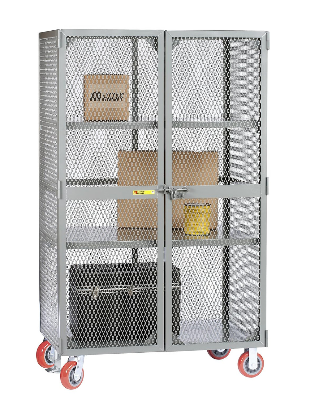Wire Mesh Cabinet, 51" W x 31" D x 78" H, 2 Fixed Shelves, 6" Polyurethane, Floor Lock