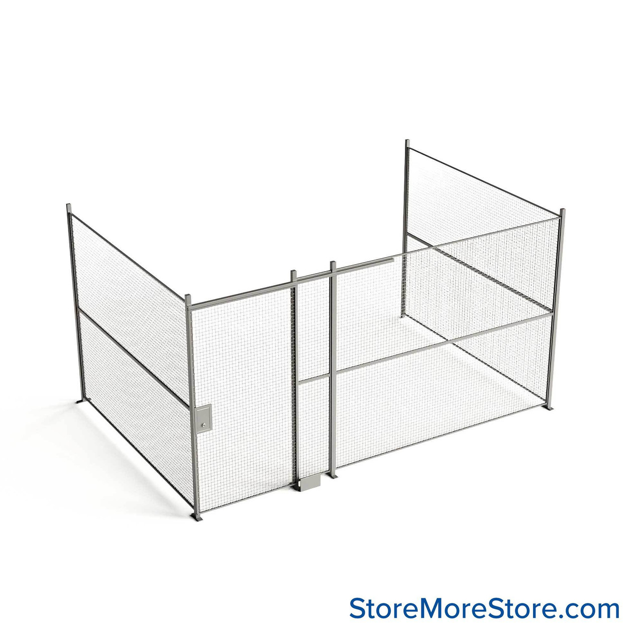 Wire Security Cage, 188" W x 124" D x 125.25" H, 3 Side, 4" Sliding Door