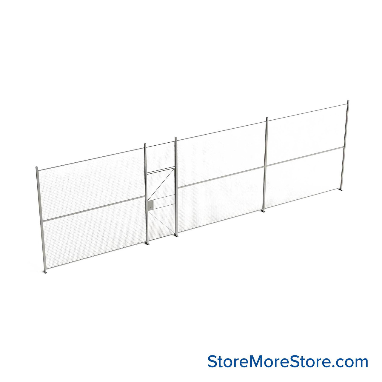 Wire Security Cage, 406" W x 2" D x 125.25" H, 1 Side, 3" Hinged Door