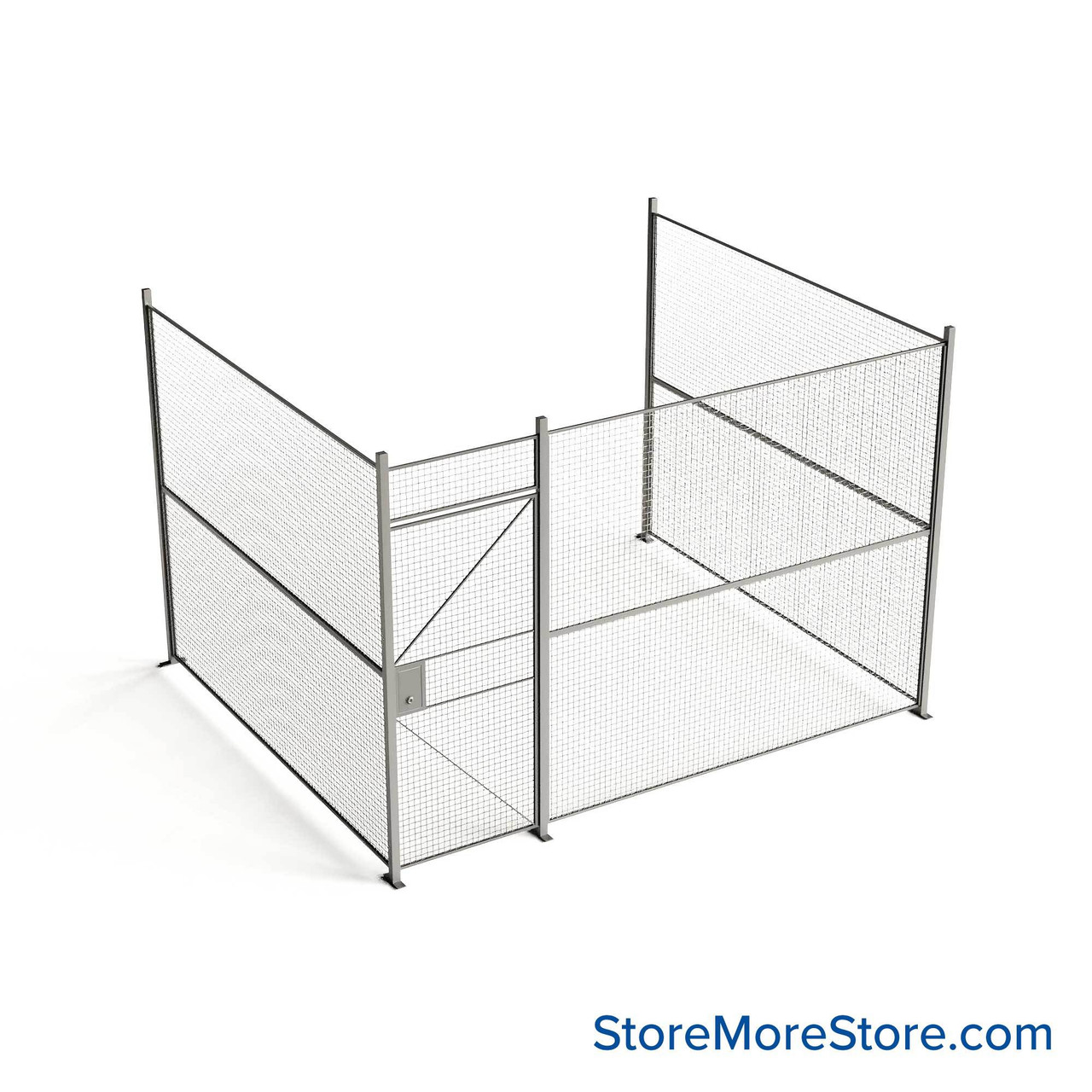 Wire Security Cage, 150" W x 124" D x 101.25" H, 3 Side, 3" Hinged Door