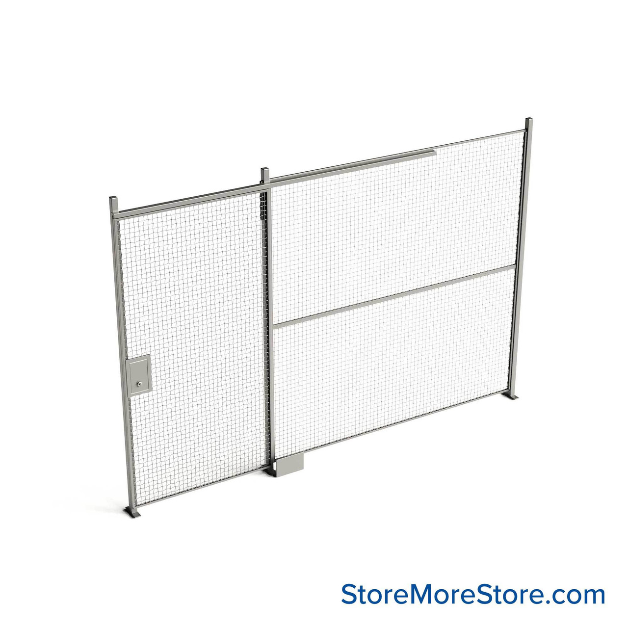 Wire Security Cage, 150" W x 2" D x 125.25" H, 1 Side, 4" Sliding Door