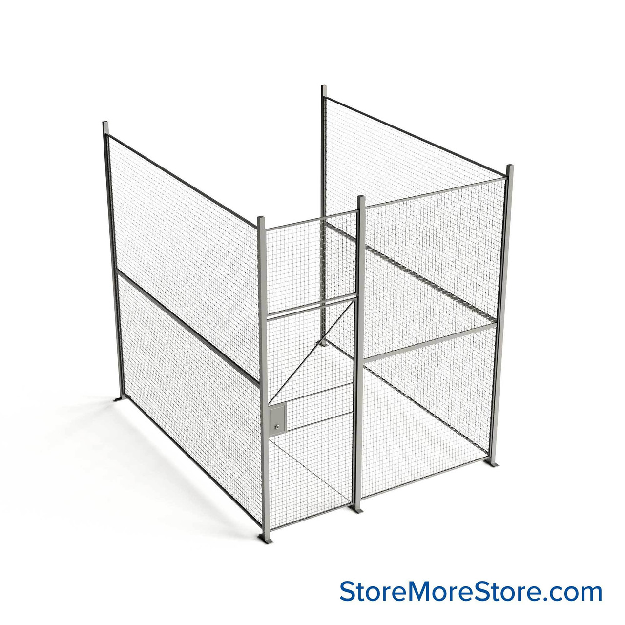 Wire Security Cage, 102" W x 124" D x 125.25" H, 3 Side, 3" Hinged Door