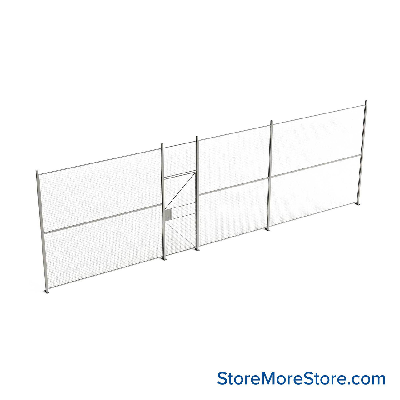 Wire Security Cage, 370" W x 2" D x 125.25" H, 1 Side, 3" Hinged Door