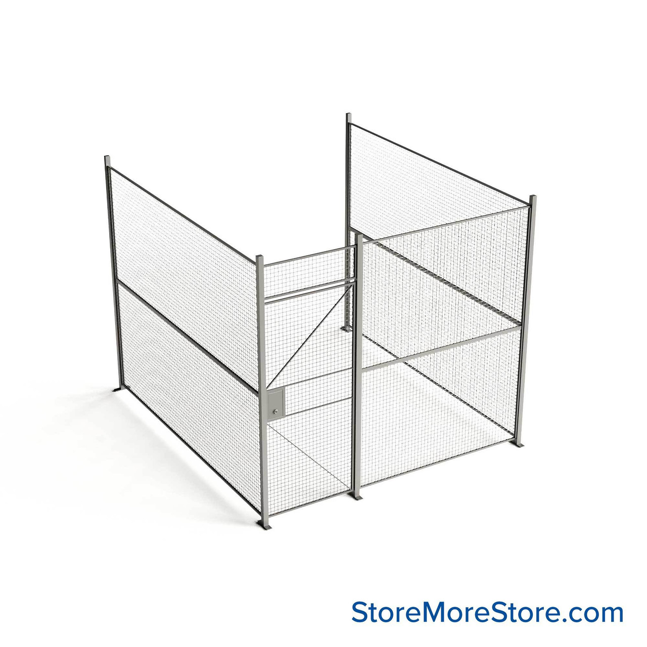 Wire Security Cage, 114" W x 124" D x 101.25" H, 3 Side, 3" Hinged Door