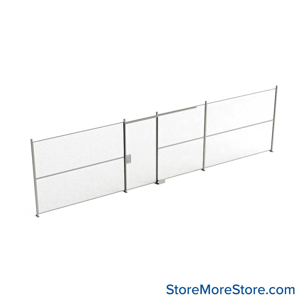 Wire Security Cage, 370" W x 2" D x 125.25" H, 1 Side, 4" Sliding Door