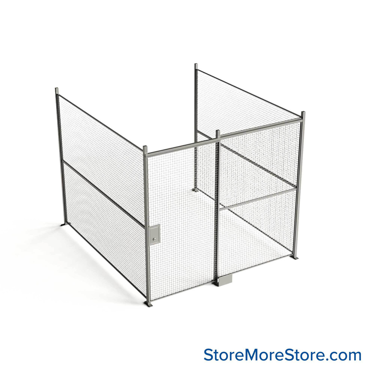 Wire Security Cage, 114" W x 124" D x 101.25" H, 3 Side, 4" Sliding Door