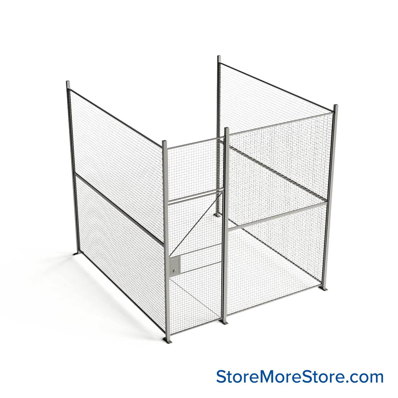 Wire Security Cage, 114" W x 124" D x 125.25" H, 3 Side, 3" Hinged Door