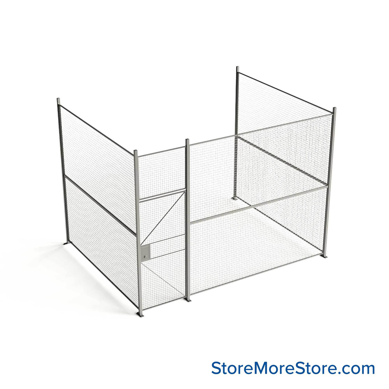 Wire Security Cage, 162" W x 124" D x 125.25" H, 3 Side, 3" Hinged Door