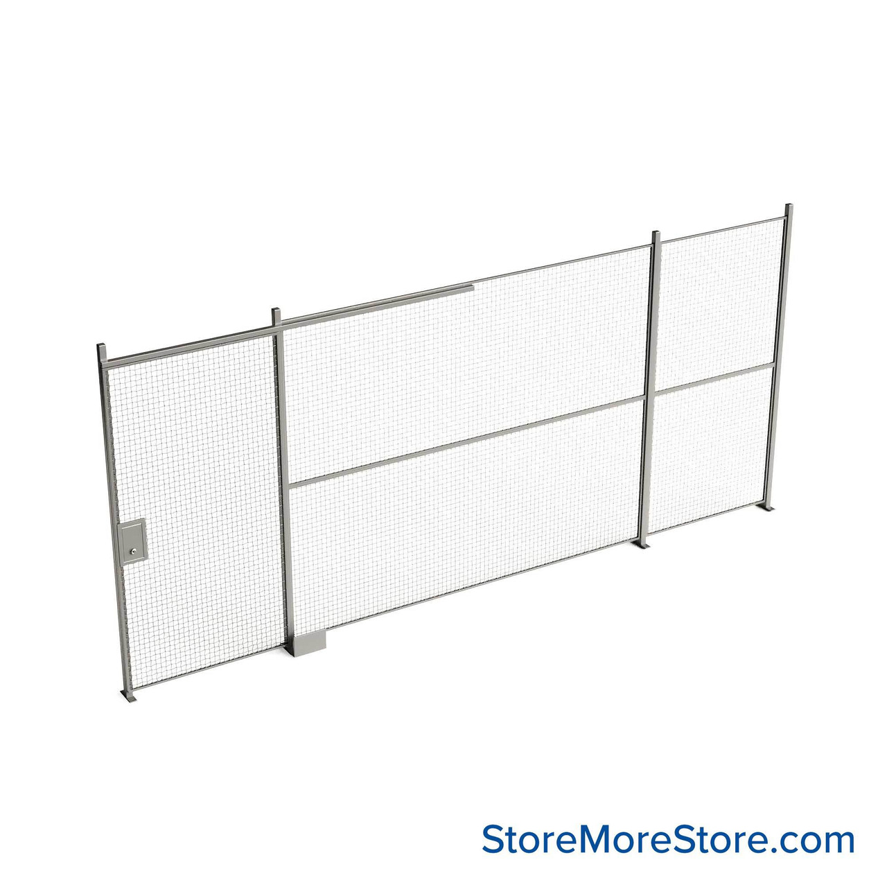 Wire Security Cage, 224" W x 2" D x 125.25" H, 1 Side, 4" Sliding Door