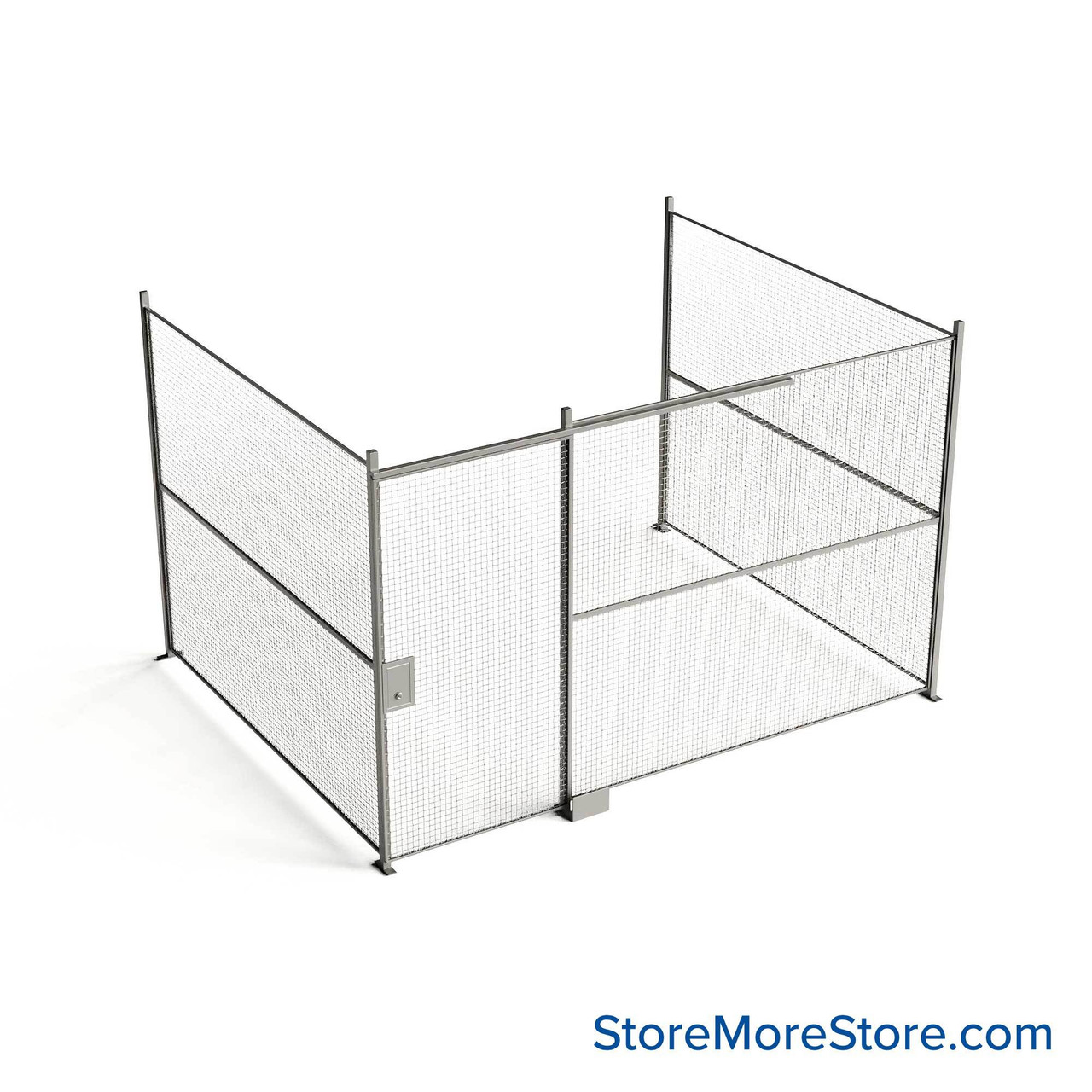 Wire Security Cage, 162" W x 124" D x 125.25" H, 3 Side, 4" Sliding Door