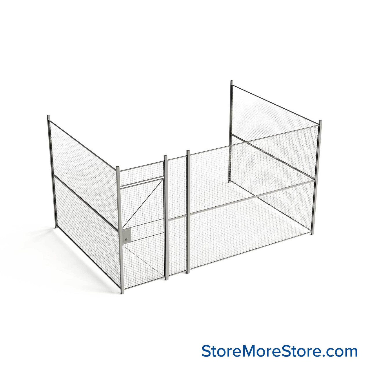 Wire Security Cage, 176" W x 124" D x 101.25" H, 3 Side, 3" Hinged Door