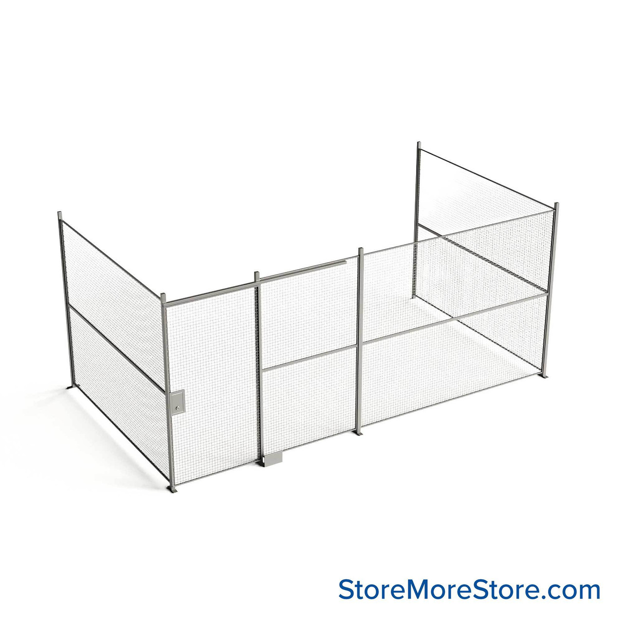 Wire Security Cage, 224" W x 124" D x 125.25" H, 3 Side, 4" Sliding Door
