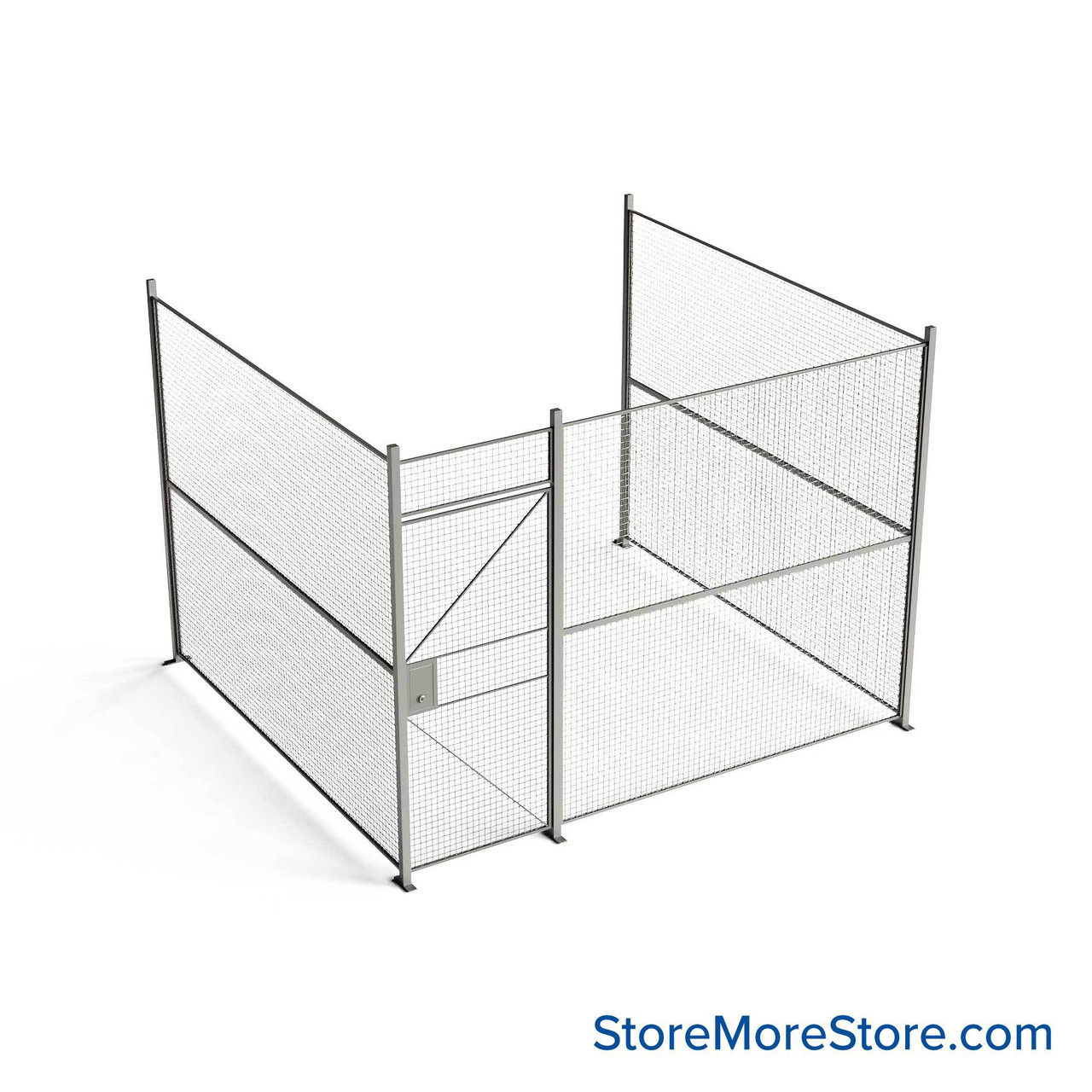 Wire Security Cage, 138" W x 124" D x 101.25" H, 3 Side, 3" Hinged Door