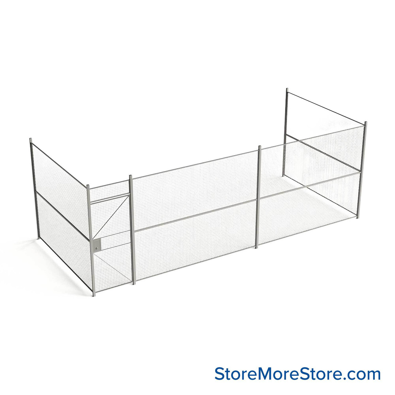 Wire Security Cage, 284" W x 124" D x 101.25" H, 3 Side, 3" Hinged Door