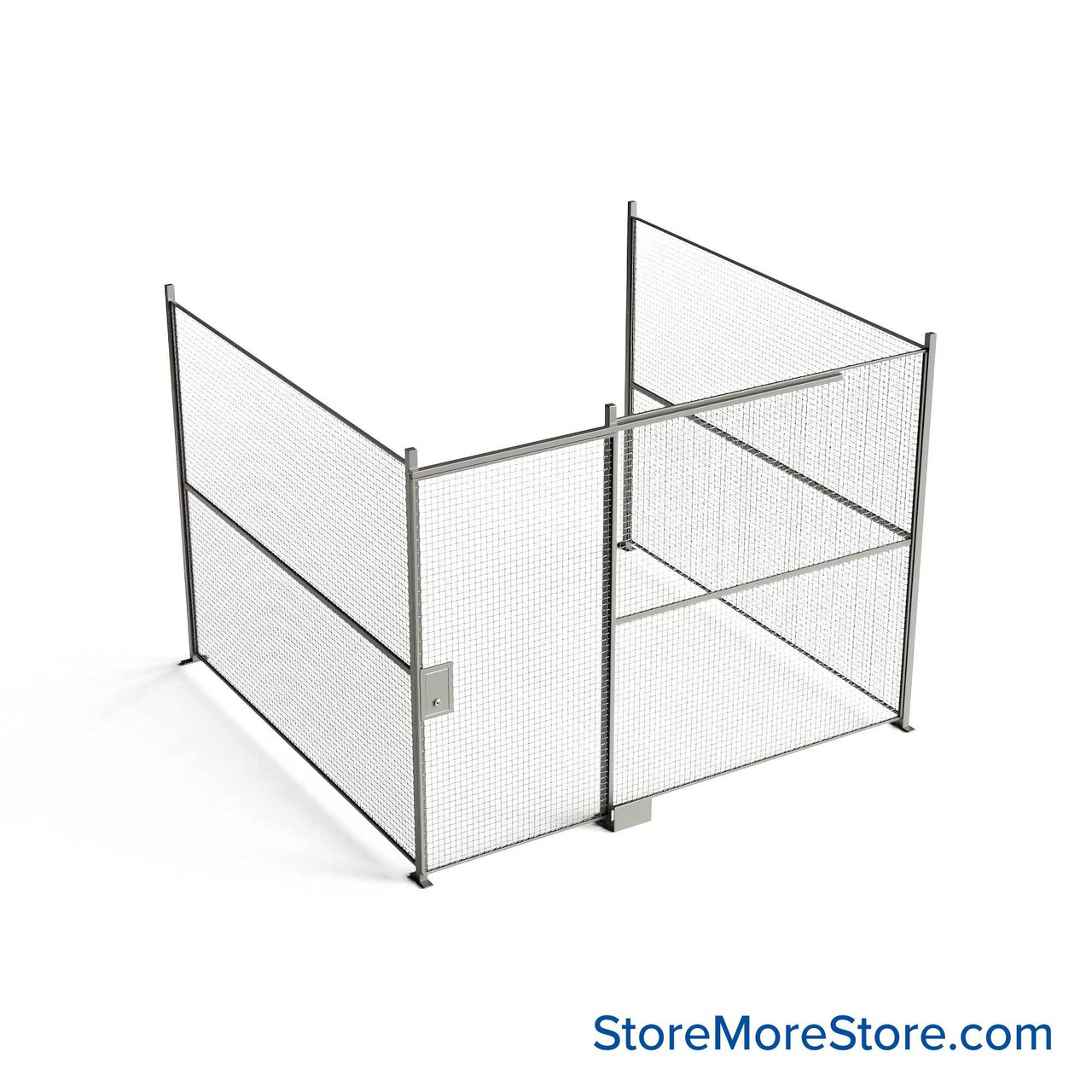 Wire Security Cage, 138" W x 124" D x 101.25" H, 3 Side, 4" Sliding Door