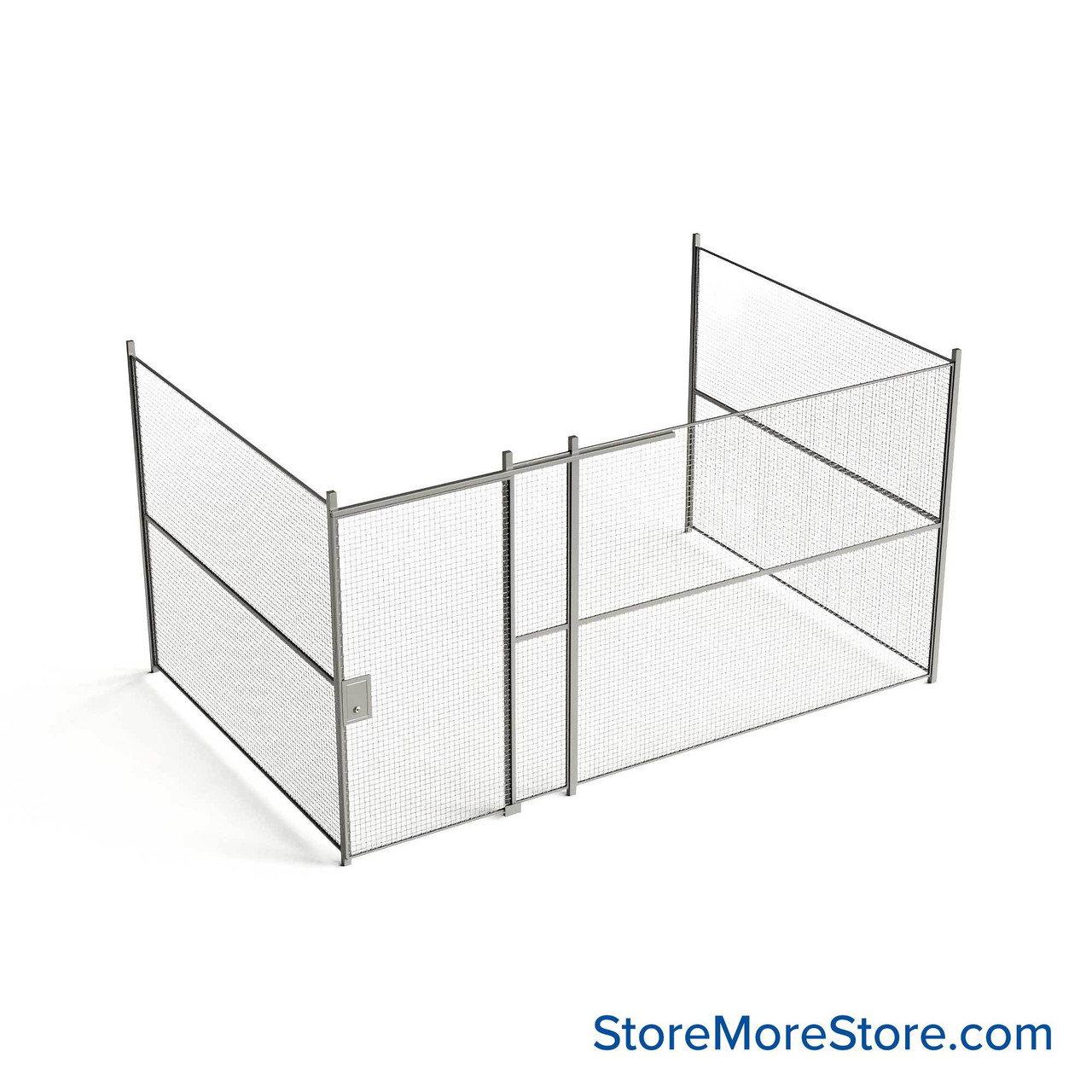 Wire Security Cage, 188" W x 124" D x 101.25" H, 3 Side, 4" Sliding Door