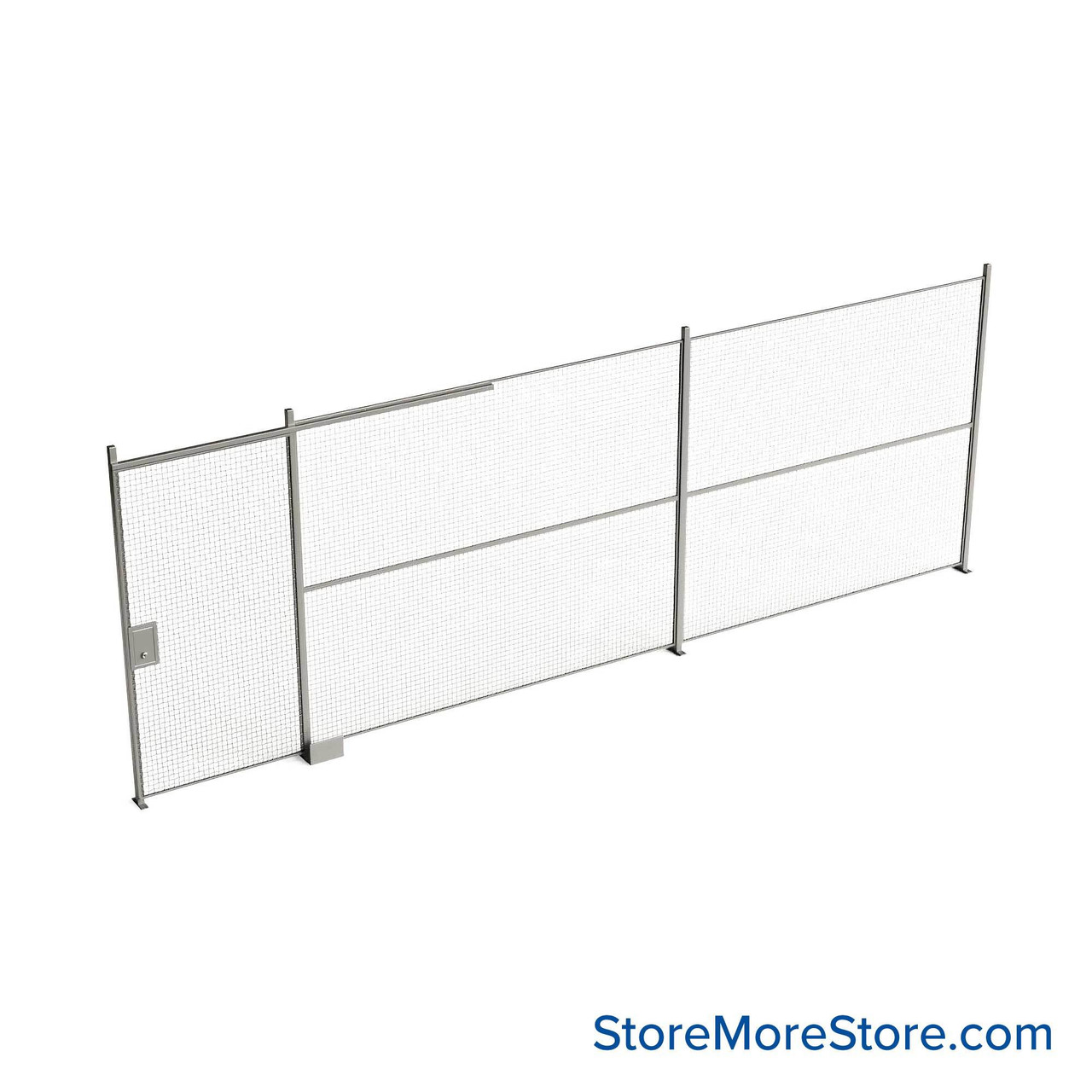 Wire Security Cage, 284" W x 2" D x 125.25" H, 1 Side, 4" Sliding Door