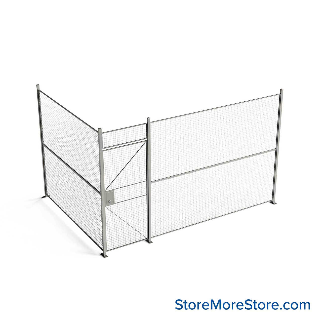 Wire Mesh Parition, 156" W x 112" D x 101.25" H, 2 Side, 3" Hinged Door