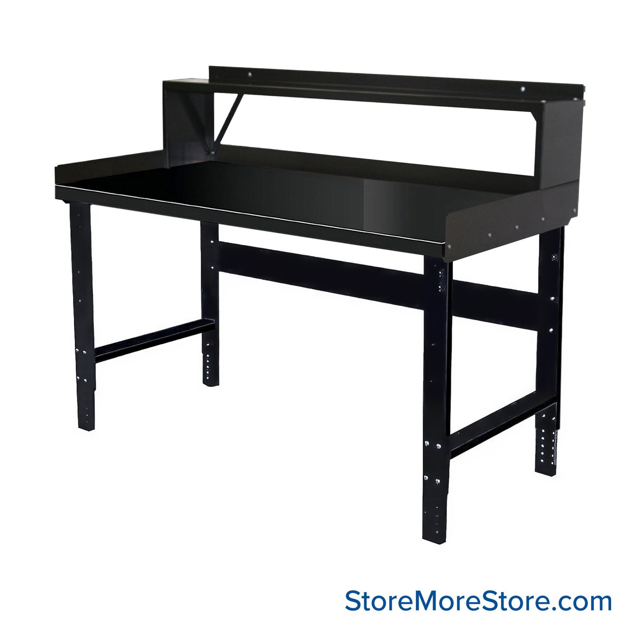 Industrial Workbenches, 48" W x 30" D, Steel, 3"H Back & End Stop, 10"D Riser Shelf