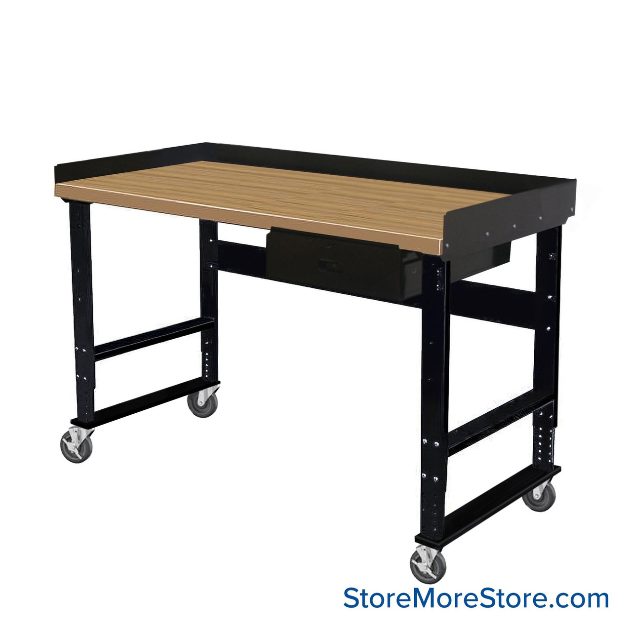 Industrial Workbenches, 48" W x 30" D, Shop Top, 18"W x 6"H Drawer, 3"H Back & End Stop, Includes Casters