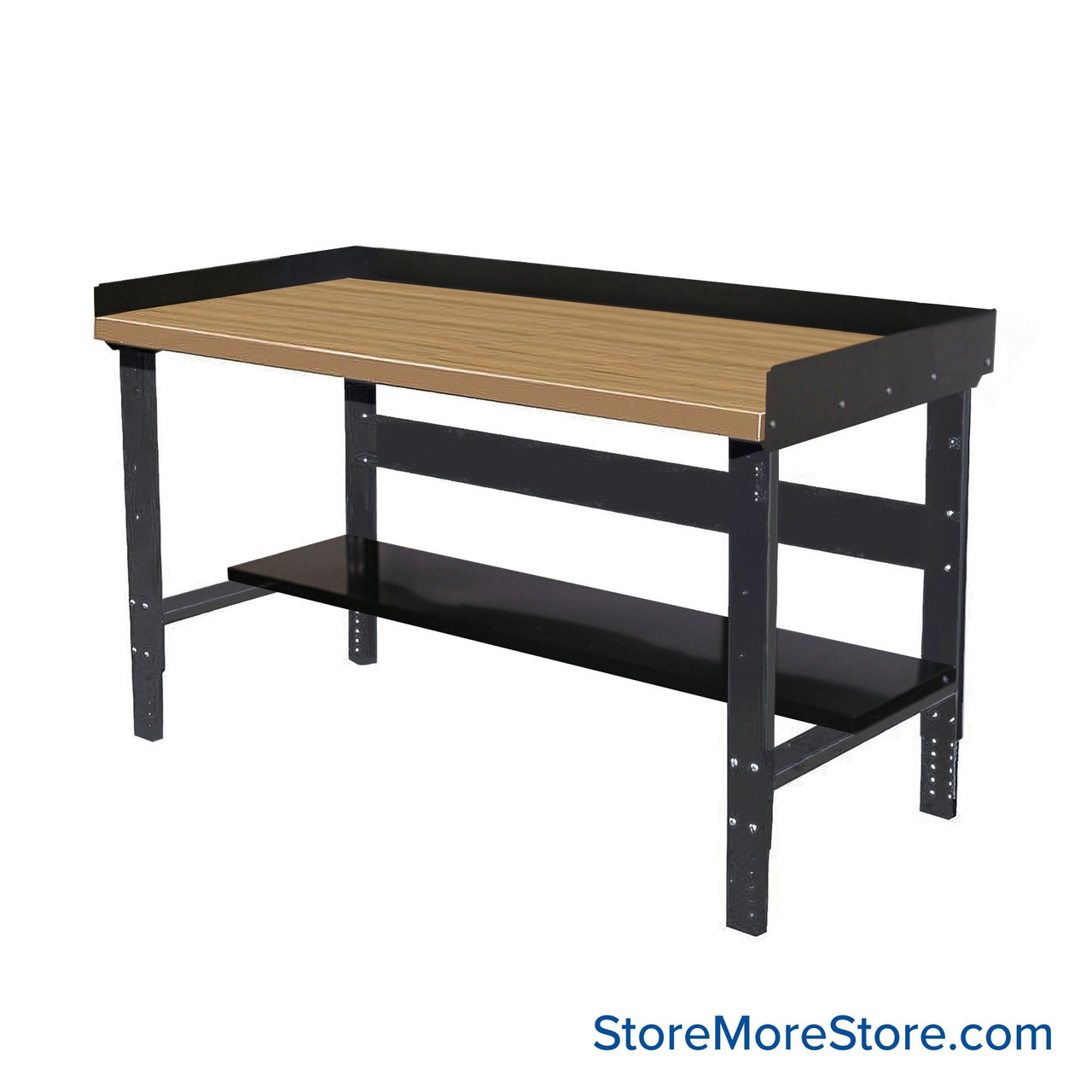 Industrial Workbenches, 72" W x 30" D, Maple, 3"H Back & End Stop, 11"D Lower Shelf