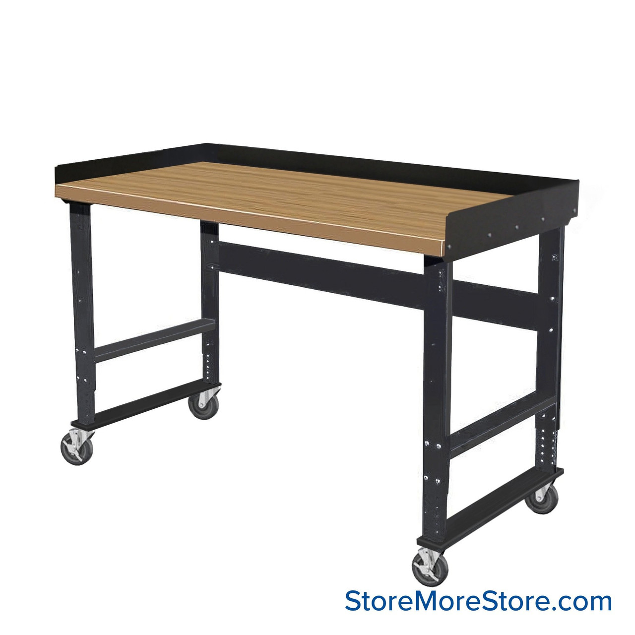 Industrial Workbenches, 48" W x 30" D, Maple, 3"H Back & End Stop, Includes Casters