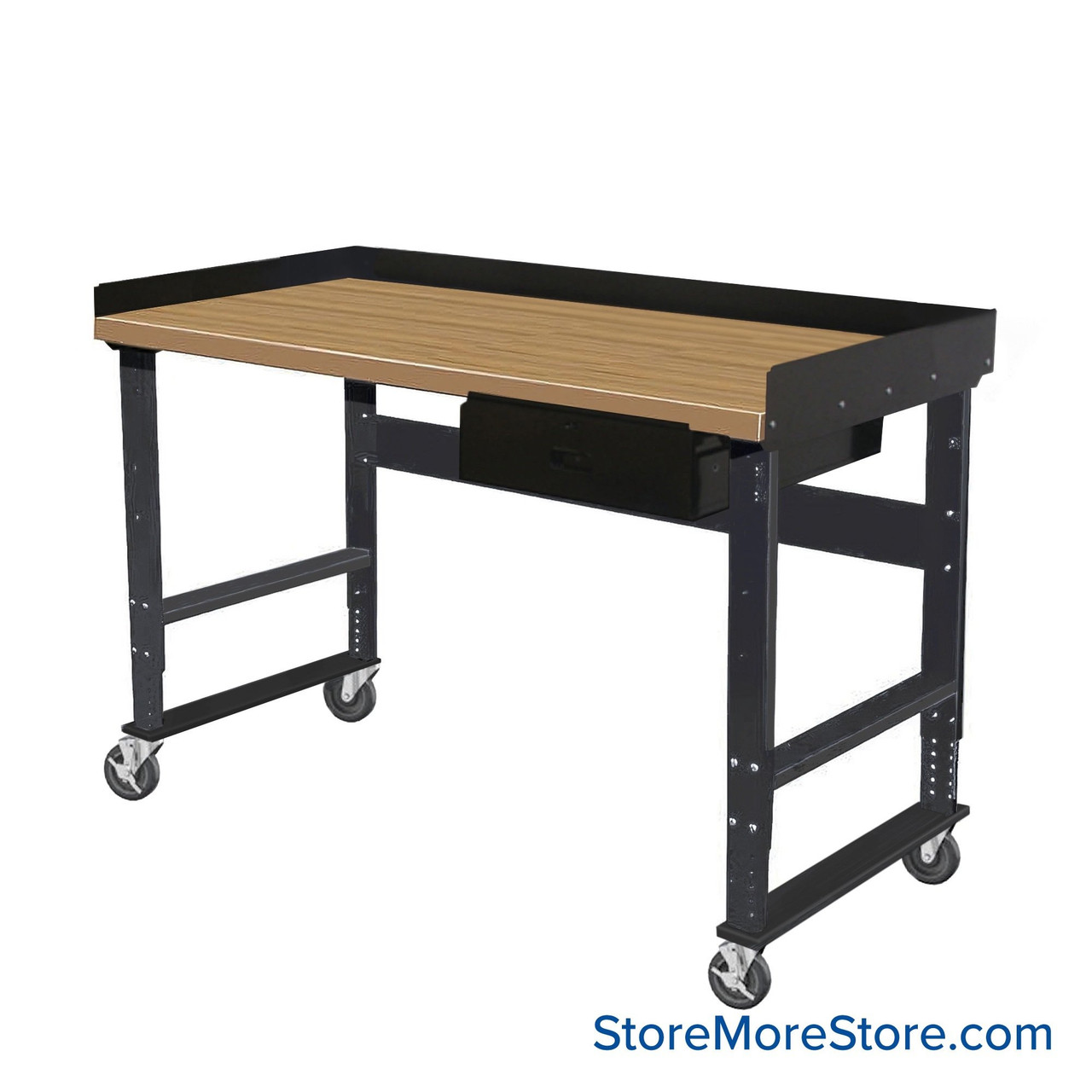 Industrial Workbenches, 72" W x 30" D, Maple, 18"W x 6"H Drawer, 3"H Back & End Stop, Includes Casters