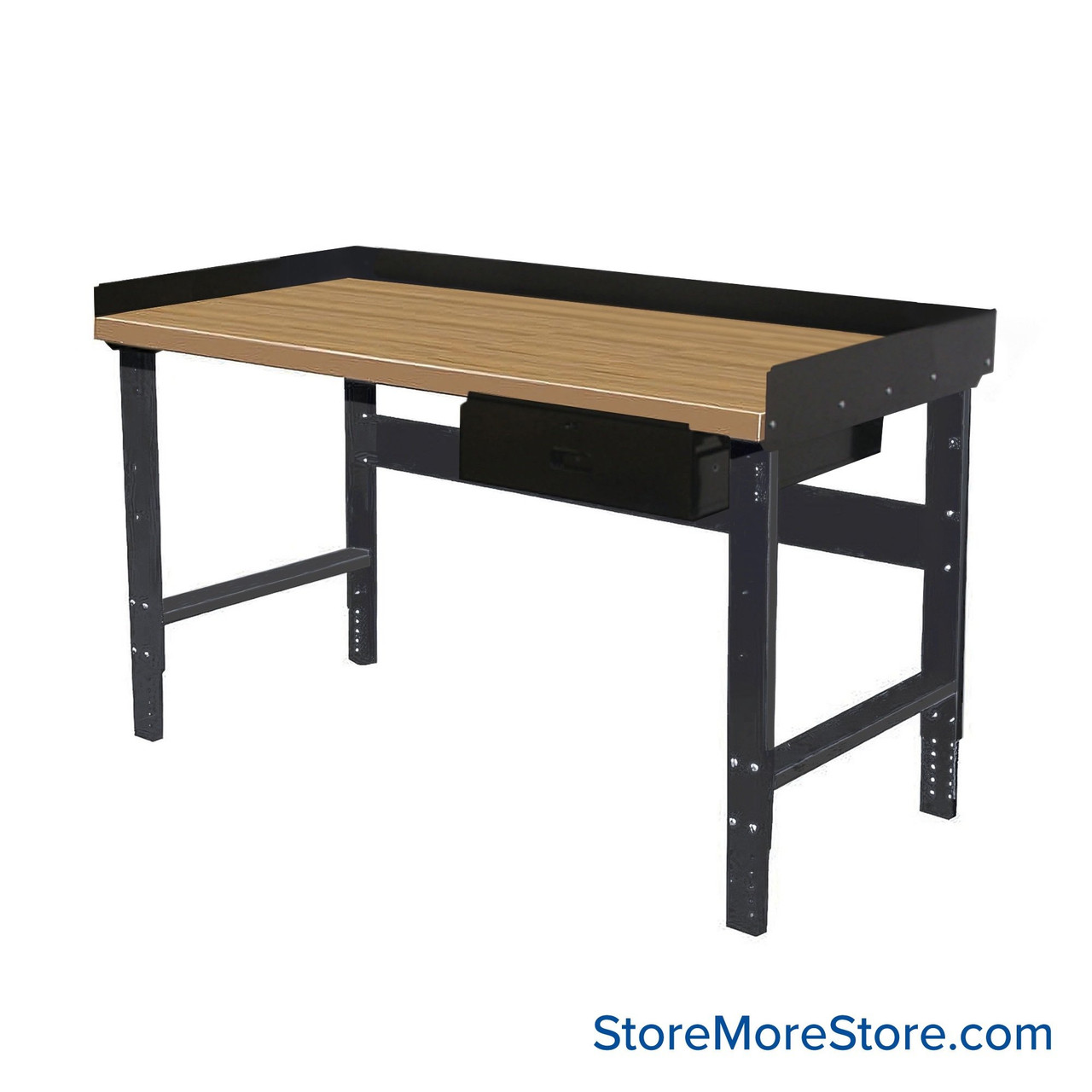 Industrial Workbenches, 60" W x 30" D, Maple, 18"W x 6"H Drawer, 3"H Back & End Stop
