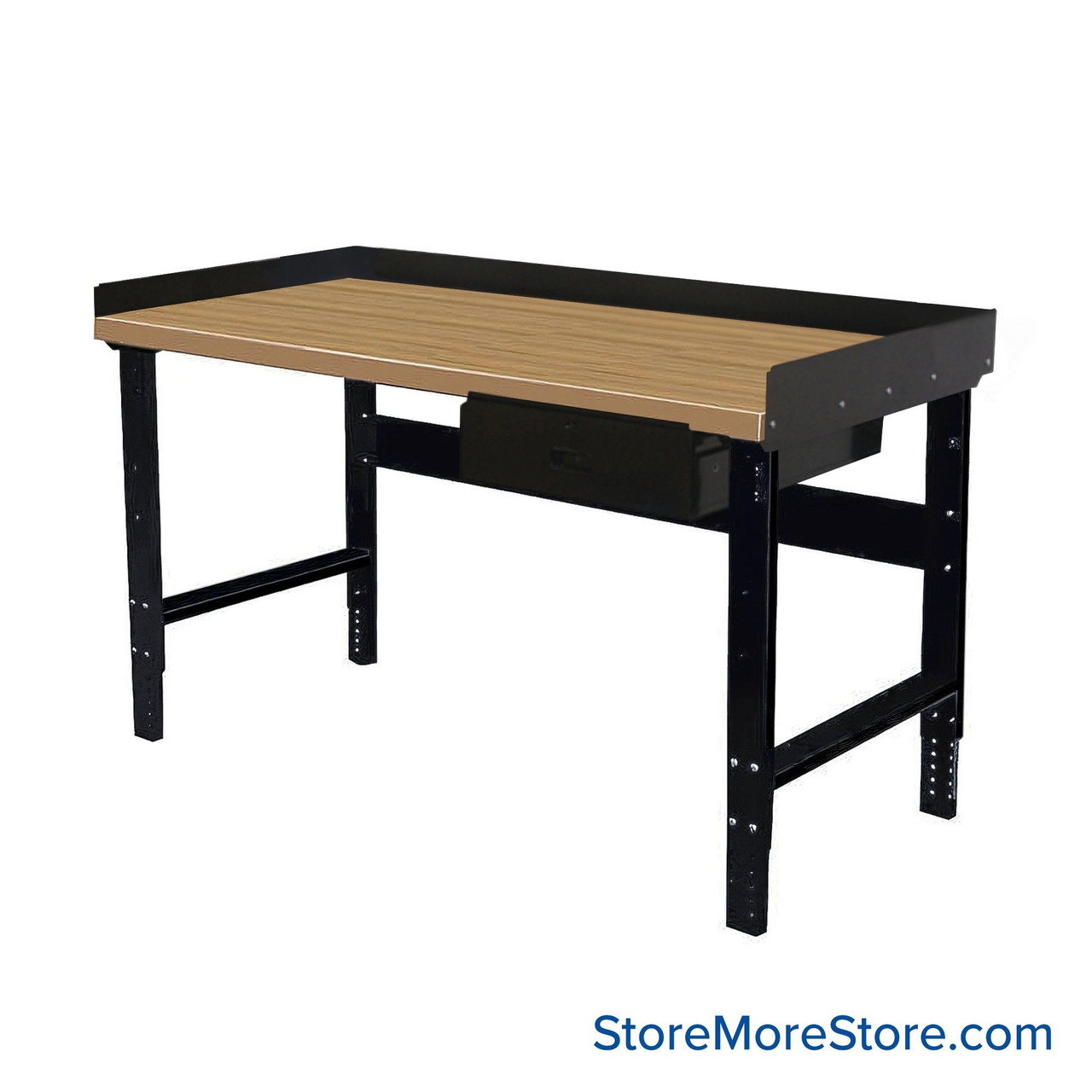 Industrial Workbenches, 72" W x 30" D, Shop Top, 18"W x 6"H Drawer, 3"H Back & End Stop