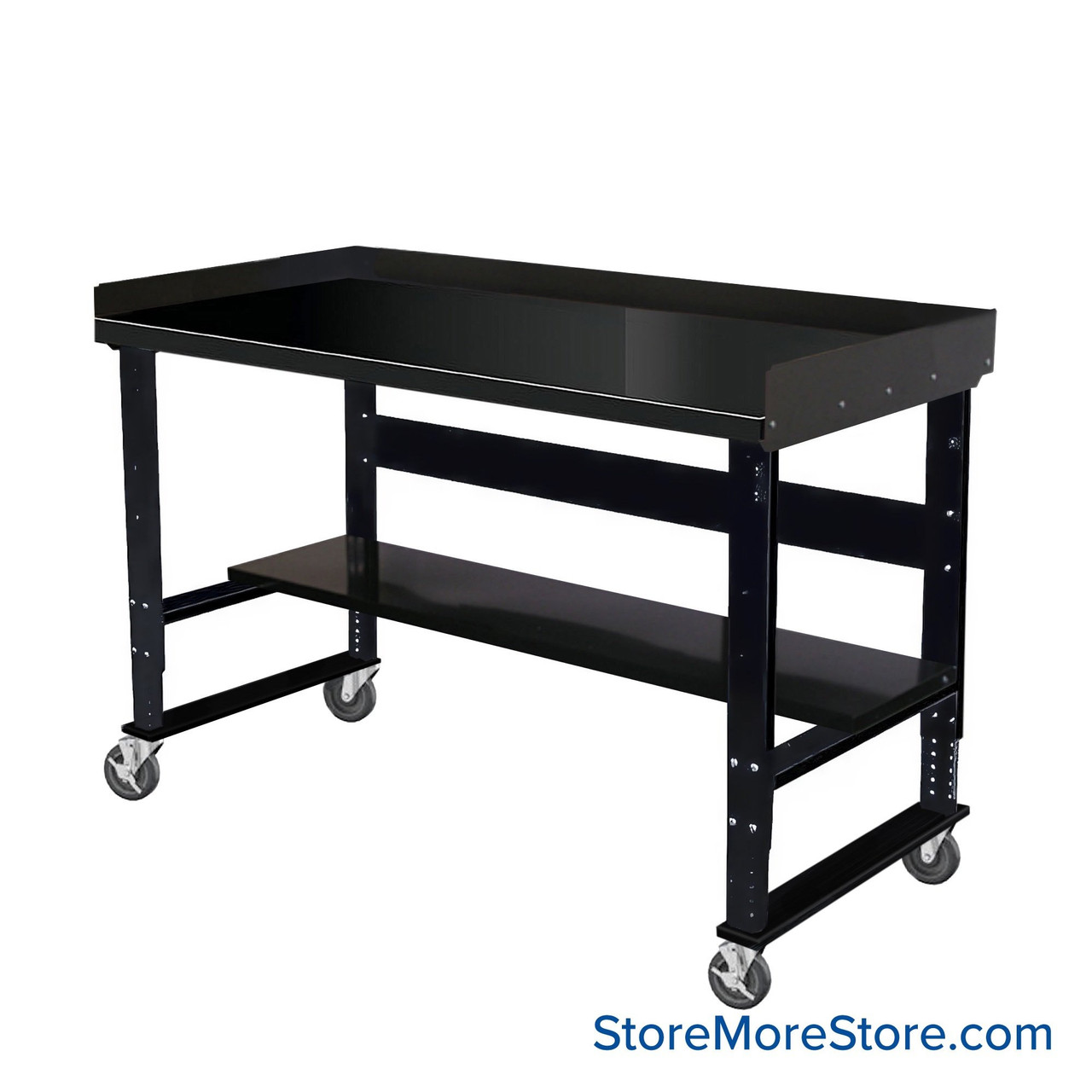 Industrial Workbenches, 72" W x 30" D, Steel, 10"D Riser Shelf, 11"D Lower Shelf, Includes Casters