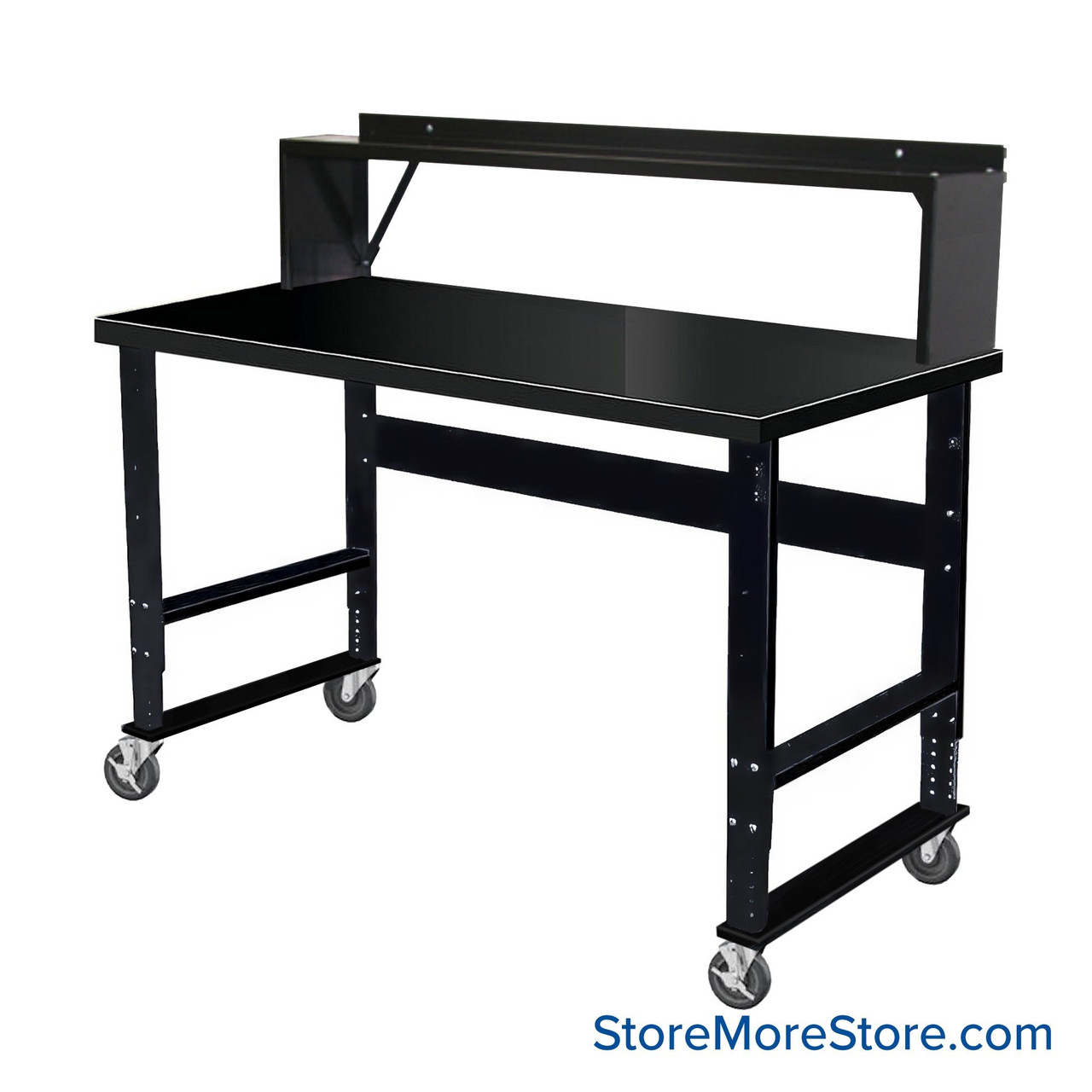 Industrial Workbenches, 60" W x 30" D, Steel, 10"D Riser Shelf, Includes Casters