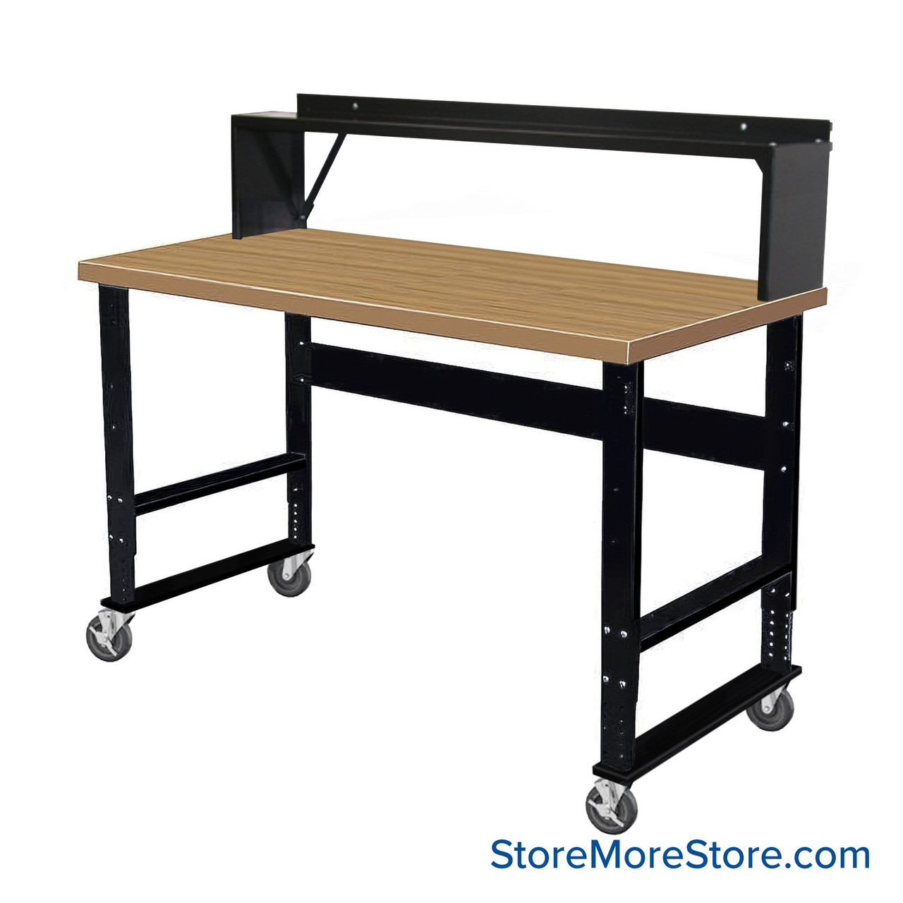 Industrial Workbenches, 60" W x 30" D, Shop Top, 10"D Riser Shelf, Includes Casters