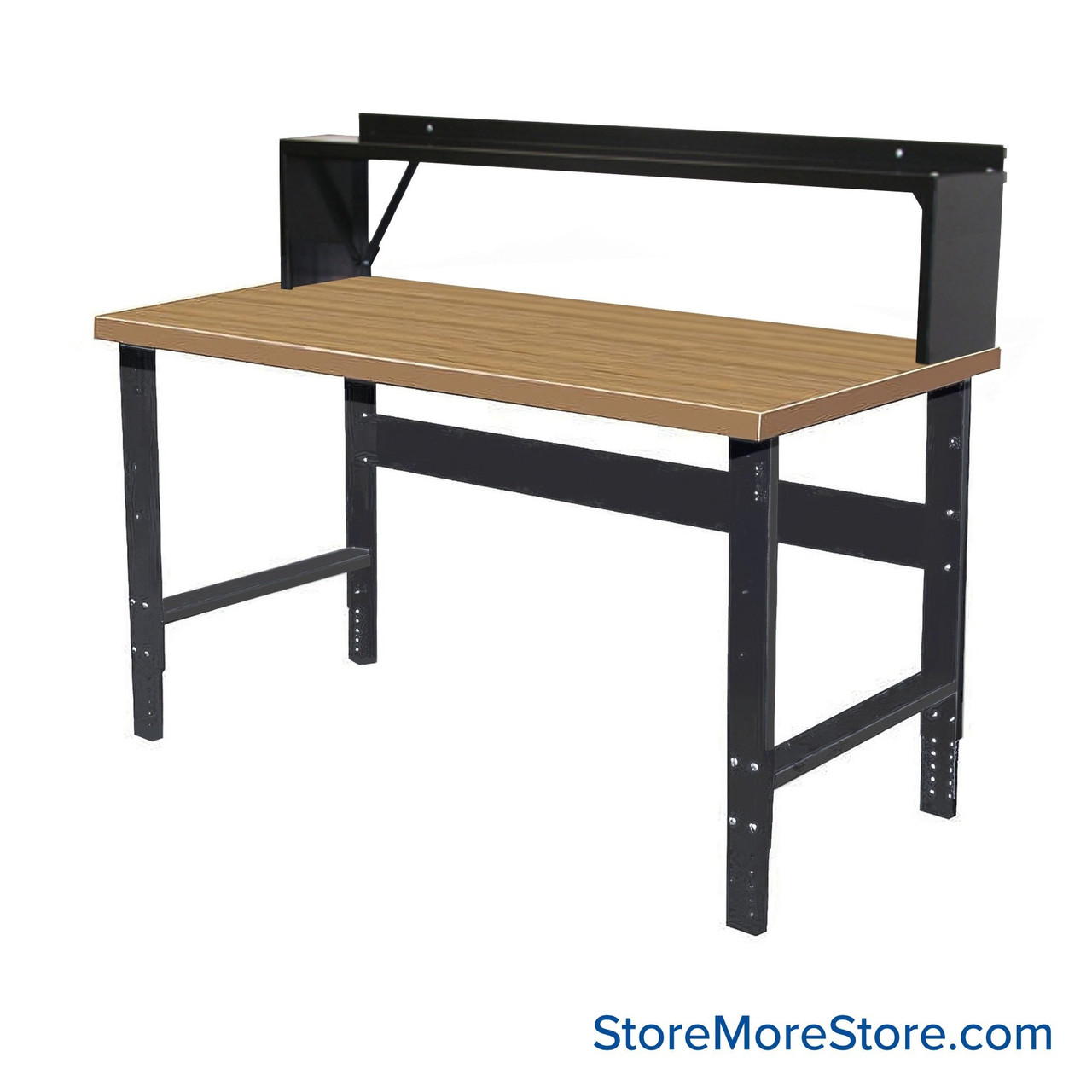 Industrial Workbenches, 72" W x 30" D, Maple, 10"D Riser Shelf