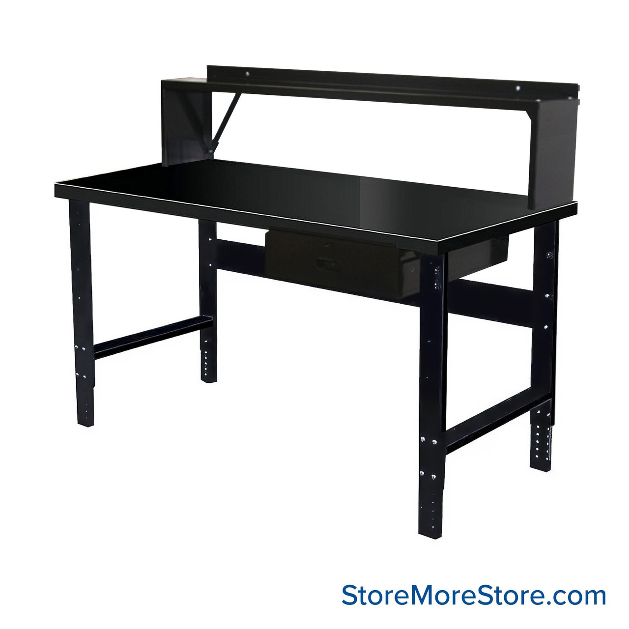 Industrial Workbenches, 48" W x 30" D, Steel, 18"W x 6"H Drawer, 10"D Riser Shelf