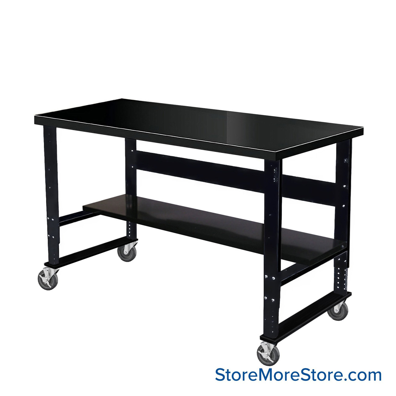 Industrial Workbenches, 72" W x 30" D, Steel, 11"D Lower Shelf, Includes Casters
