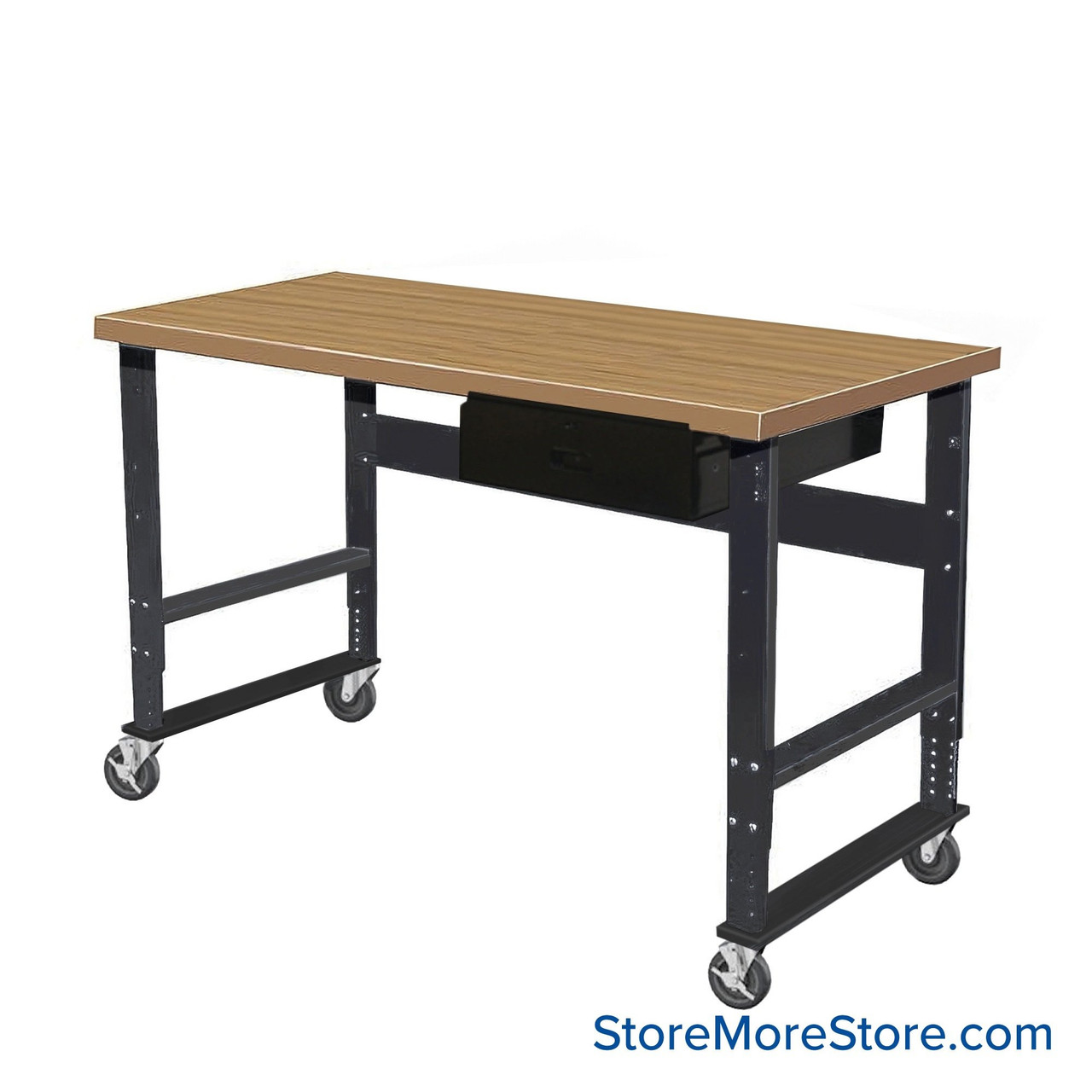 Industrial Workbenches, 72" W x 30" D, Maple, 18"W x 6"H Drawer, Includes Casters