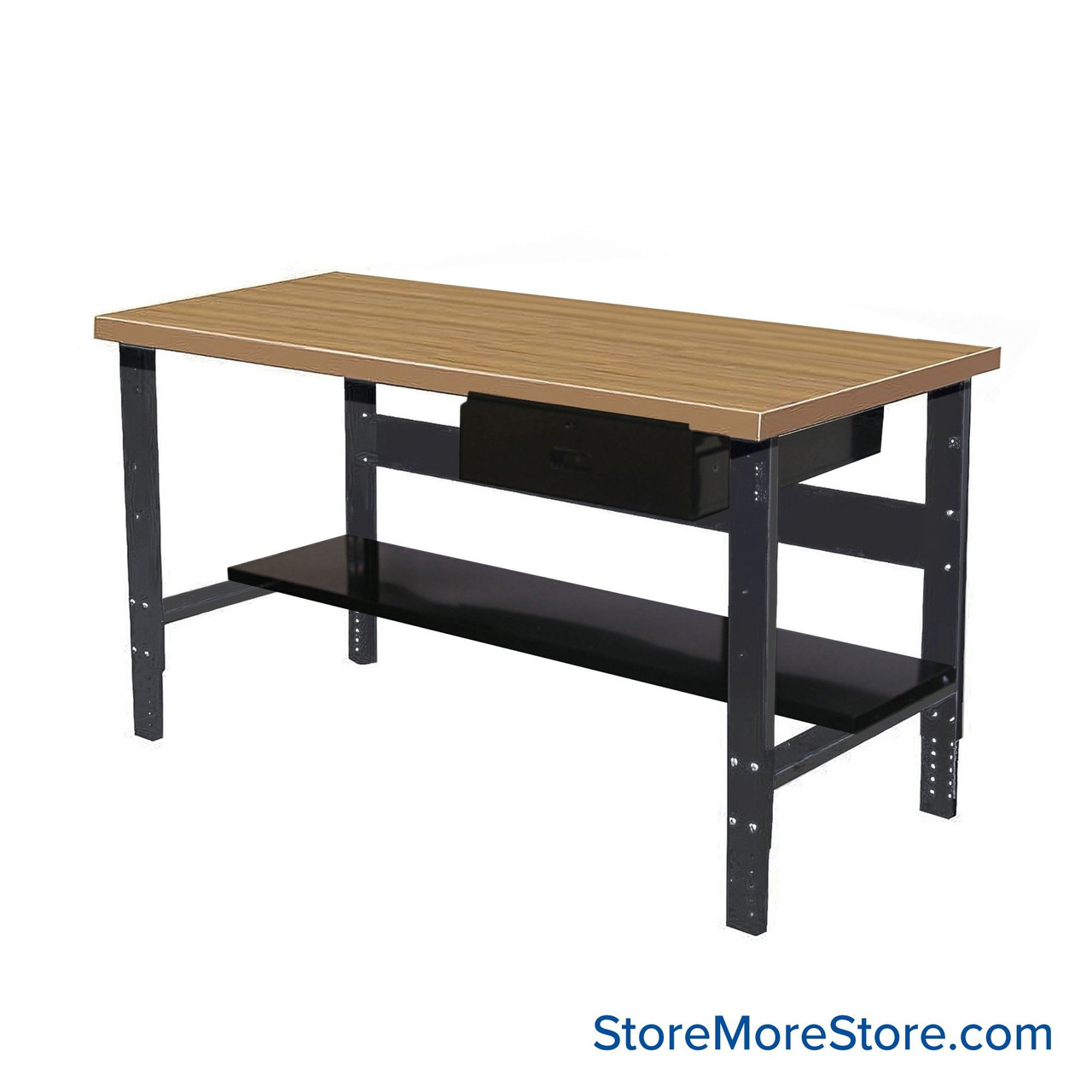 Industrial Workbenches, 72" W x 36" D, Maple, 18"W x 6"H Drawer, 11"D Lower Shelf