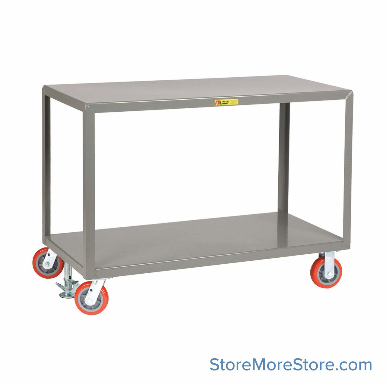 Rolling Worktable, 60" W x 30" D, 6" Polyurethane No Brakes Casters, Two Shelves
