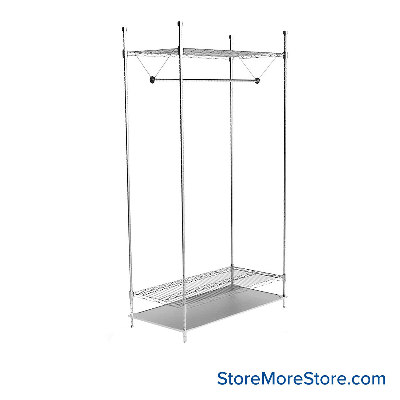 Hanging Garment Rack, 48" W, 2 Wire & 1 Solid Shelves