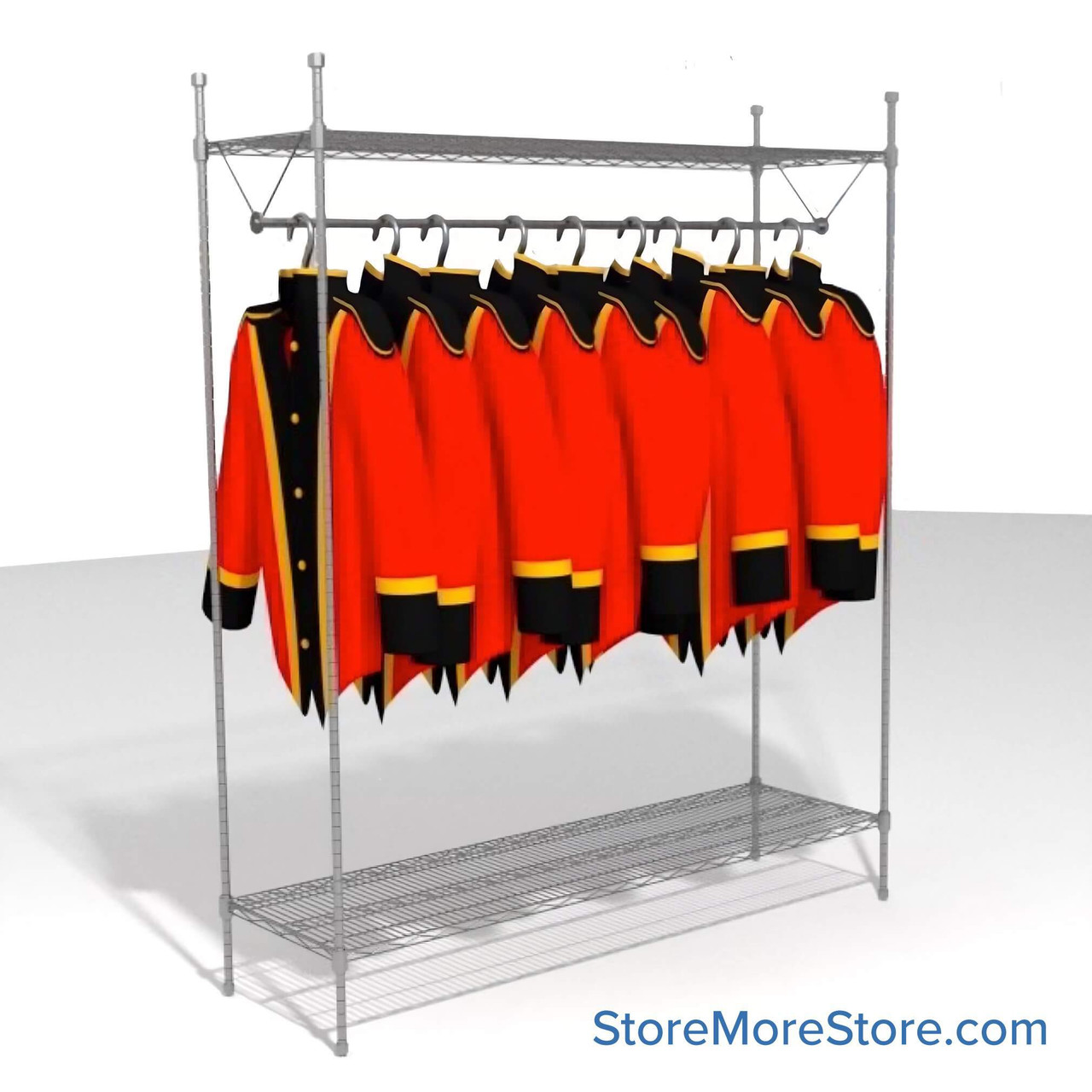Hanging Garment Rack, 60" W, 2 Wire Shelves
