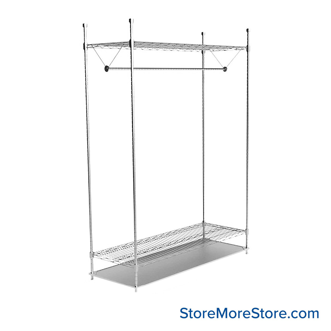 Hanging Garment Rack, 60" W, 2 Wire & 1 Solid Shelves