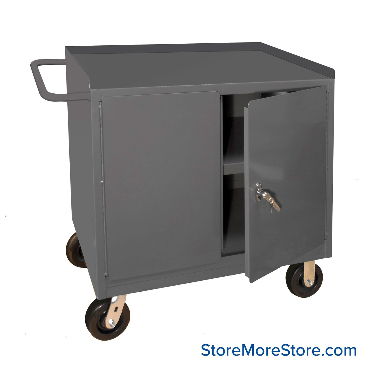Mobile Workbench Cart, 42.25" W x 37.75" H, Steel, No Drawers/ 1 Shelf, 2 Doors