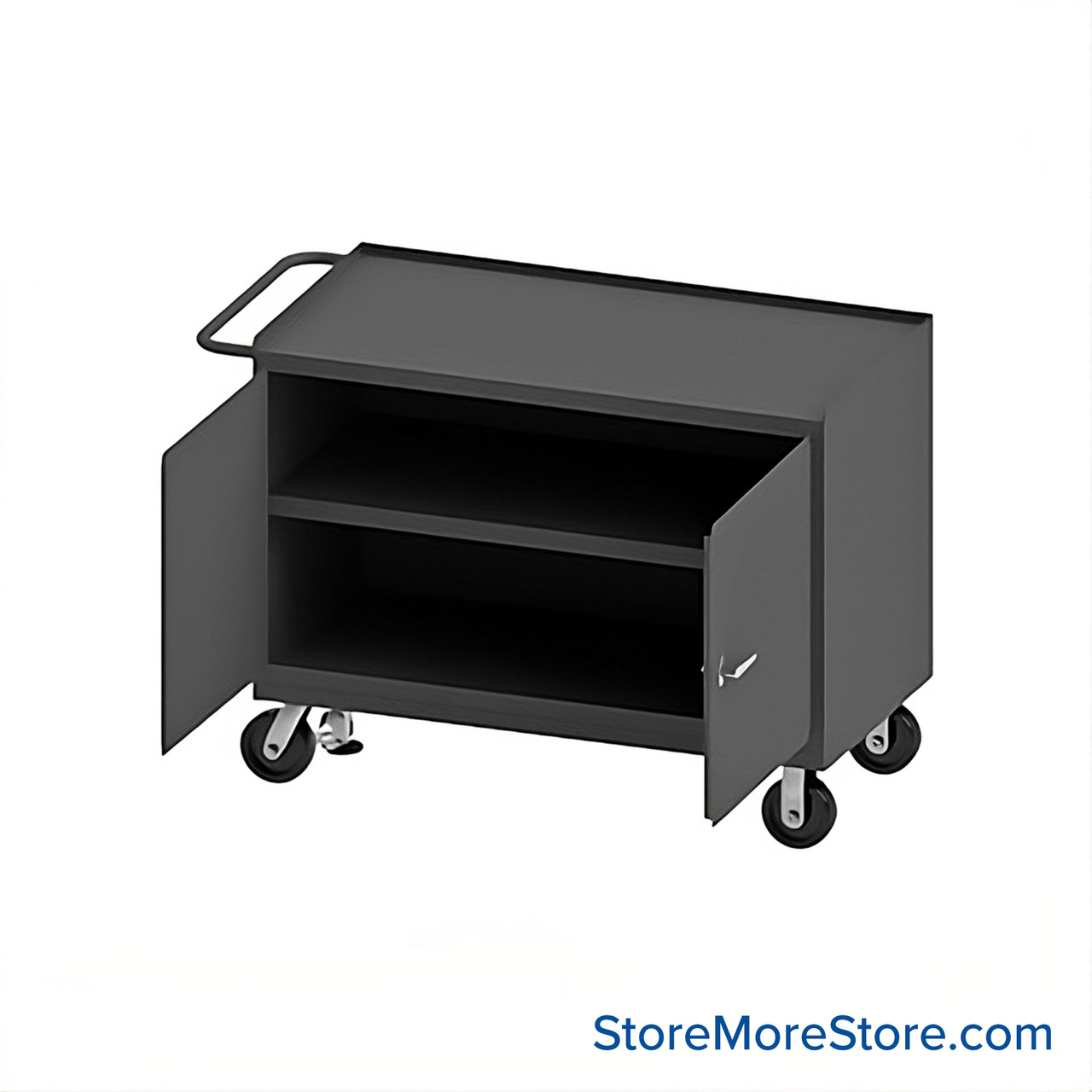 Mobile Workbench Cart, 54.25" W x 37.75" H, Steel, No Drawers/ 1 Shelf, 2 Doors, Includes Floor Lock