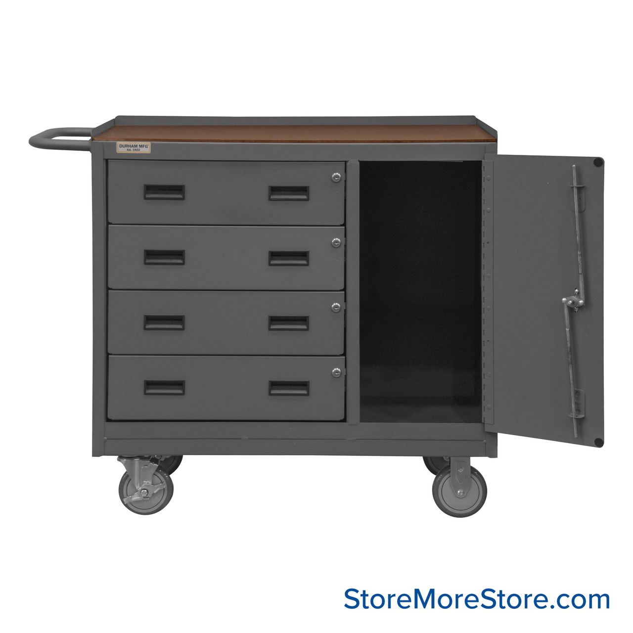Mobile Workbench Cart, 42.25" W x 36.5" H, Tempered Hardboard, 4 Half Width/ No Shelf, 1 Half Width Door