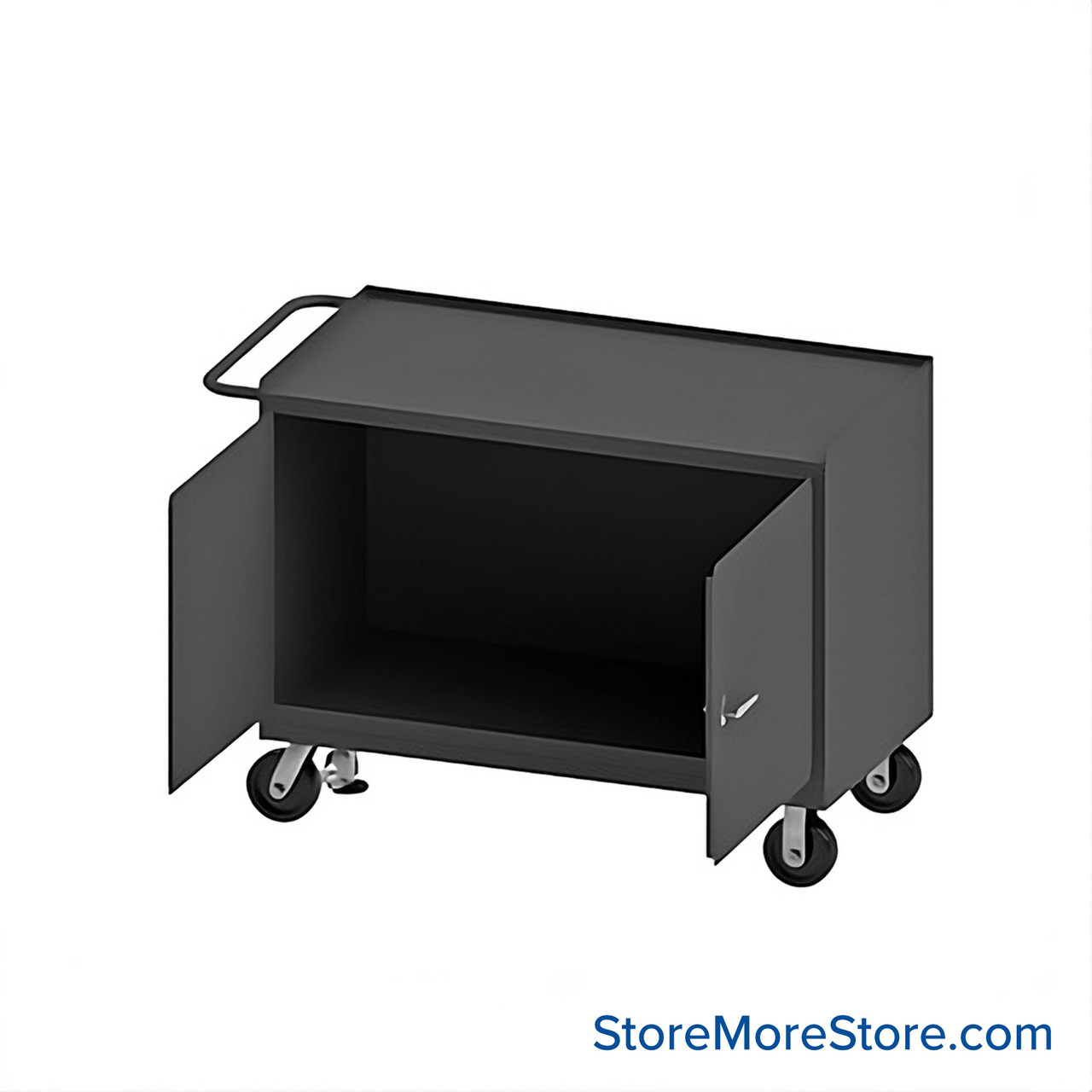 Mobile Workbench Cart, 54.25" W x 37.75" H, Steel, No Drawers/ No Shelf, 2 Doors, Includes Floor Lock