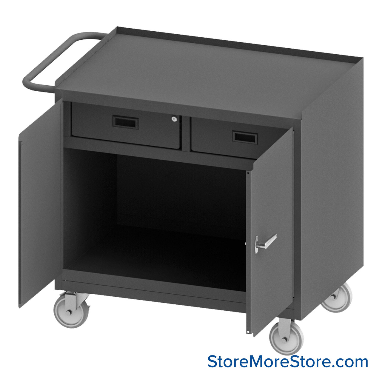 Mobile Workbench Cart, 42.25" W x 36.5" H, Steel, 2 Drawers/ No Shelf, 2 Doors