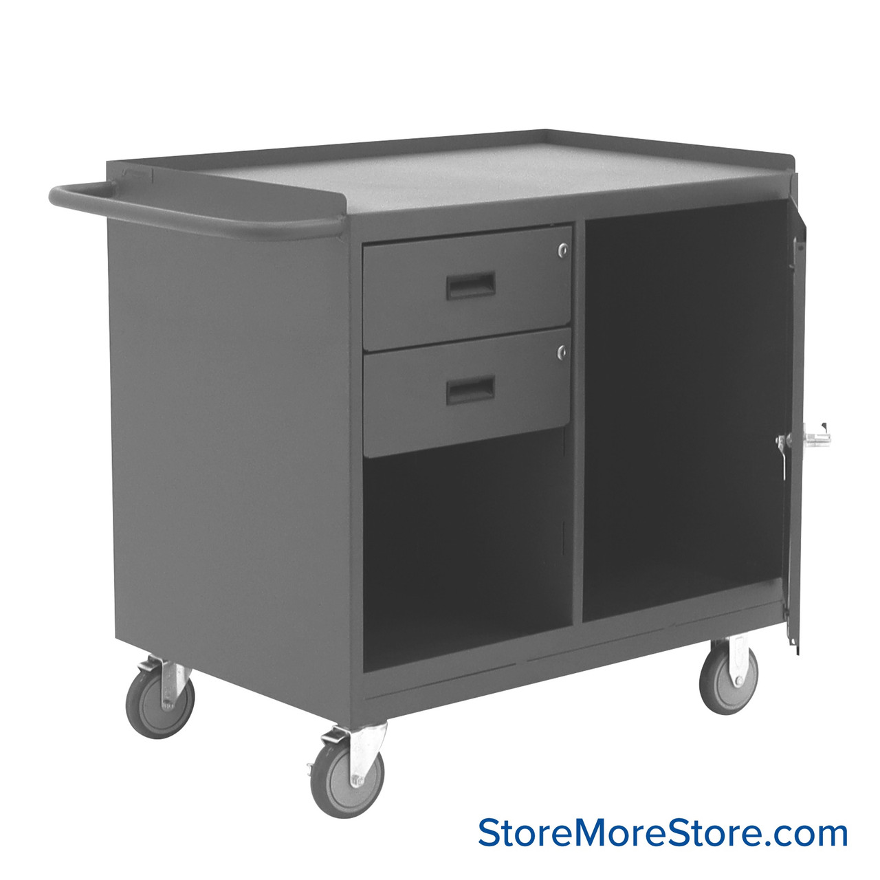 Mobile Workbench Cart, 42.25" W x 36.5" H, Steel, 2 Half Width/ No Shelf, 1 Half Width Door